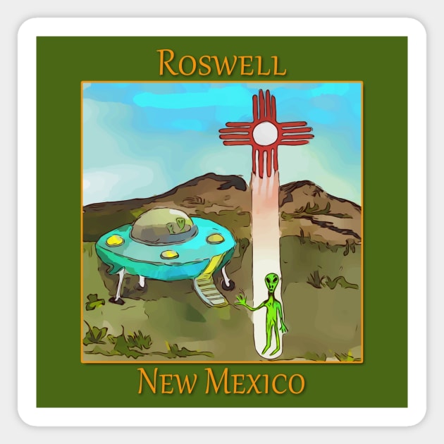 Aliens in Roswell New Mexico Sticker by WelshDesigns